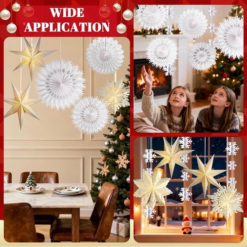 Winter Wonderland Snowflake Party Decorations, Christmas Hanging Decor, White Paper Star Snowflake Lanterns with Lights Paper Fans Garlands Set for Christmas Frozen Winter Birthday Wedding Party Decor in Saudi Arabia