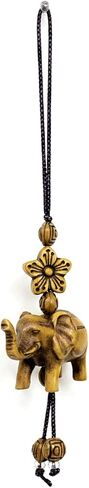 Lucky Elephant Pendant Charm for Car Rear View Mirror, Bag, or Home Decor – Handcrafted Resin Elephant with Braided Cord & Floral Beads, Symbol of Wisdom and Protection in Saudi Arabia