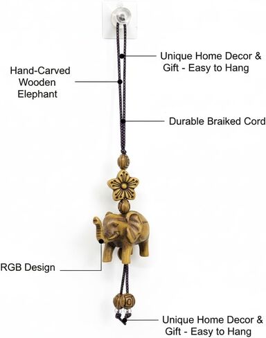 Lucky Elephant Pendant Charm for Car Rear View Mirror, Bag, or Home Decor – Handcrafted Resin Elephant with Braided Cord & Floral Beads, Symbol of Wisdom and Protection in Saudi Arabia