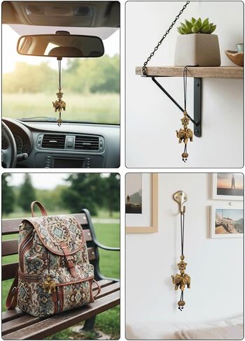 Lucky Elephant Pendant Charm for Car Rear View Mirror, Bag, or Home Decor – Handcrafted Resin Elephant with Braided Cord & Floral Beads, Symbol of Wisdom and Protection in Saudi Arabia