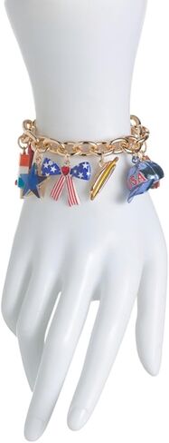 Betsey Johnson Americana Charm Bracelet, Gold-Plated, Glass Crystal Charms, 8 Inch with 1.5 Inch Extender, Lobster Claw Closure in Kuwait