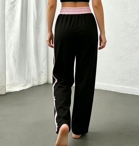 Women's Bow Wide Leg Pants - High Waist Ruffle Waistband Side Stripe Casual Pants for Y2K in Kuwait