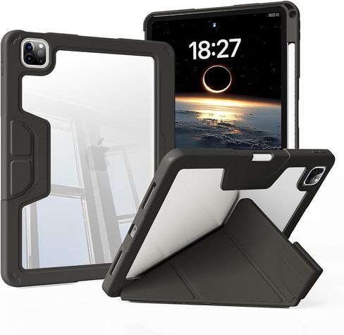 for iPad Air 11-inch 7th (M3) 2025/ 6th (M2) 2024/ Air 5th / 4th Gen 10.9"/ iPad Pro 11" 4th/3rd/2nd/1st Gen with Pencil Holder, Clear Transparent Back, Cover Multiple Stand Angles, White in Kuwait
