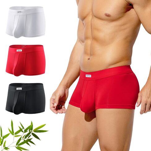 Men's Bamboo Viscose Trunks Underwear 3-Pack | 3D Support Pouch | Tagless Low-Rise Boxer Briefs in Saudi Arabia
