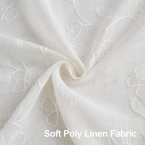 Vision Home Floral Sheer Linen Textured Curtains 95 inch Embroidered Leaf Patterned Farmhouse Light Filtering Window Panels for Living Room Bedroom White and Beige Rod Pocket Drapes 2 Panels 52"Wx95"L in Saudi Arabia