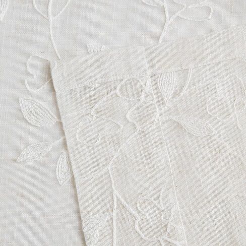 Vision Home Floral Sheer Linen Textured Curtains 95 inch Embroidered Leaf Patterned Farmhouse Light Filtering Window Panels for Living Room Bedroom White and Beige Rod Pocket Drapes 2 Panels 52"Wx95"L in Saudi Arabia