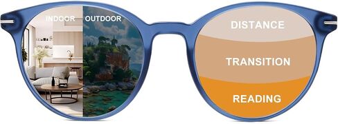Round TR90 Progressive Reading Glasses, Photochromic Transition Multifocus Readers for Men Women in Kuwait