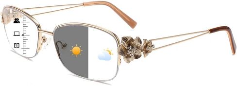 Photochromic Progressive Multifocal Reading Glasses for Women, Stylish Metal Half Frame Blue Light Blocking Sunglasses in Saudi Arabia