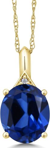Gem Stone King 3-6 Cttw 10K Yellow Gold Gemstone Birthstone and White Diamond Pendant Necklace For Women | Oval 12X10MM | Gold Necklace for Women | with 18 Inch Chain in Saudi Arabia