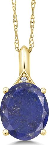 Gem Stone King 3-6 Cttw 10K Yellow Gold Gemstone Birthstone and White Diamond Pendant Necklace For Women | Oval 12X10MM | Gold Necklace for Women | with 18 Inch Chain in Saudi Arabia