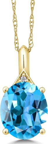 Gem Stone King 3-6 Cttw 10K Yellow Gold Gemstone Birthstone and White Diamond Pendant Necklace For Women | Oval 12X10MM | Gold Necklace for Women | with 18 Inch Chain in Saudi Arabia