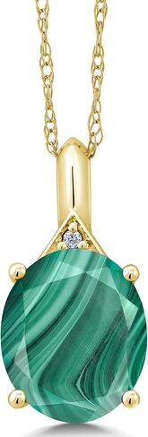 Gem Stone King 3-6 Cttw 10K Yellow Gold Gemstone Birthstone and White Diamond Pendant Necklace For Women | Oval 12X10MM | Gold Necklace for Women | with 18 Inch Chain in Saudi Arabia