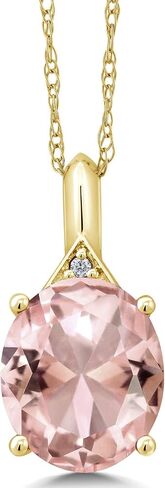 Gem Stone King 3-6 Cttw 10K Yellow Gold Gemstone Birthstone and White Diamond Pendant Necklace For Women | Oval 12X10MM | Gold Necklace for Women | with 18 Inch Chain in Saudi Arabia