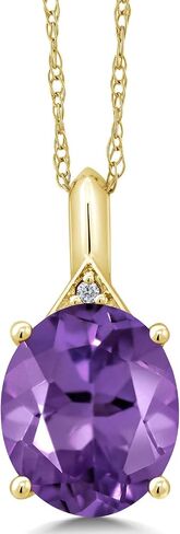 Gem Stone King 3-6 Cttw 10K Yellow Gold Gemstone Birthstone and White Diamond Pendant Necklace For Women | Oval 12X10MM | Gold Necklace for Women | with 18 Inch Chain in Saudi Arabia