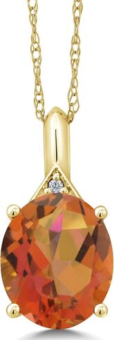 Gem Stone King 3-6 Cttw 10K Yellow Gold Gemstone Birthstone and White Diamond Pendant Necklace For Women | Oval 12X10MM | Gold Necklace for Women | with 18 Inch Chain in Saudi Arabia