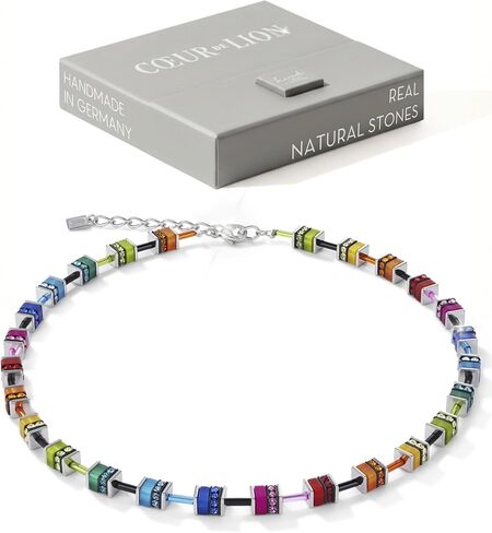 Coeur de Lion GeoCUBE® Multicolor Necklace Classic Polaris & Rhinestones I Made with hypoallergenic, tarnish-resistant stainless steel I Adjustable 16.5 + 2.4 inches I Gift box included in Kuwait