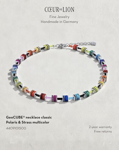Coeur de Lion GeoCUBE® Multicolor Necklace Classic Polaris & Rhinestones I Made with hypoallergenic, tarnish-resistant stainless steel I Adjustable 16.5 + 2.4 inches I Gift box included in Kuwait