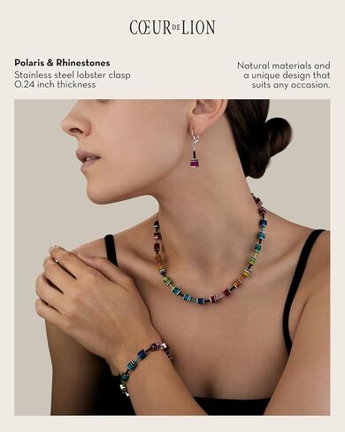 Coeur de Lion GeoCUBE® Multicolor Necklace Classic Polaris & Rhinestones I Made with hypoallergenic, tarnish-resistant stainless steel I Adjustable 16.5 + 2.4 inches I Gift box included in Kuwait