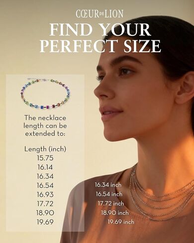 Coeur de Lion GeoCUBE® Multicolor Necklace Classic Polaris & Rhinestones I Made with hypoallergenic, tarnish-resistant stainless steel I Adjustable 16.5 + 2.4 inches I Gift box included in Kuwait