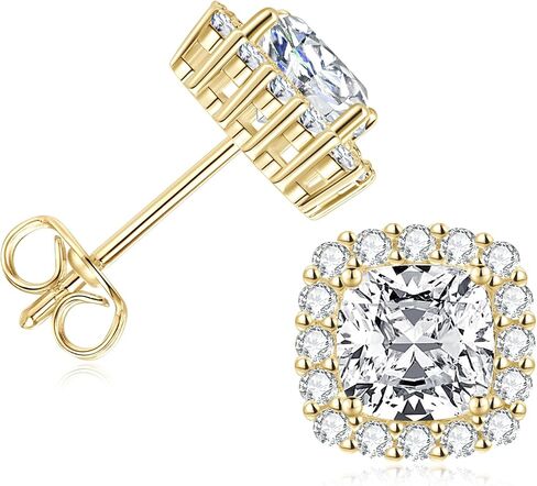 Cushion Cut Stud Earrings for Women, 5A Cubic Zirconia 14K Gold Filled Imitation Diamond Halo Stud Earrings Jewelry Valentine Anniversary Day Birthday Gifts in Kuwait