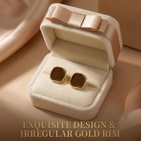 Brown Earrings for Women,Vintage Simple Square Stud Earring,Retro Gold Enamel Earrings Jewelry Accessories,Geometric Brown Stud Earrings,Gift for Women Wedding Party Jewelry Accessories in Saudi Arabia