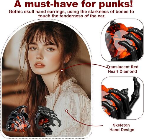 Skull Skeleton Hand Stud Earrings Crystal, Ghost Earrings Goth Skeleton Jewelry Gifts for Women, Hand Hoop Earrings in Saudi Arabia