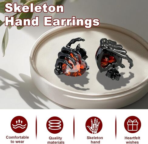 Skull Skeleton Hand Stud Earrings Crystal, Ghost Earrings Goth Skeleton Jewelry Gifts for Women, Hand Hoop Earrings in Saudi Arabia