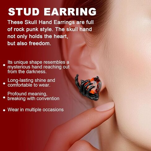 Skull Skeleton Hand Stud Earrings Crystal, Ghost Earrings Goth Skeleton Jewelry Gifts for Women, Hand Hoop Earrings in Saudi Arabia