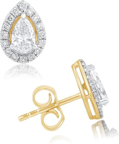 Dewberry 0.92 Carat IGI Certified Lab Grown Diamond Pear Cut Halo Stud Earrings | 14K White or Yellow Gold Plating on 925 Sterling Silver | Hypoallergenic Push Back Earrings For Women (Clarity: VS/ Color: FG) in Saudi Arabia
