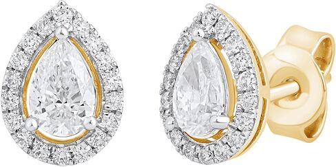 Dewberry 0.92 Carat IGI Certified Lab Grown Diamond Pear Cut Halo Stud Earrings | 14K White or Yellow Gold Plating on 925 Sterling Silver | Hypoallergenic Push Back Earrings For Women (Clarity: VS/ Color: FG) in Saudi Arabia