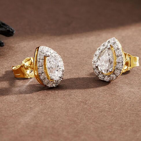 Dewberry 0.92 Carat IGI Certified Lab Grown Diamond Pear Cut Halo Stud Earrings | 14K White or Yellow Gold Plating on 925 Sterling Silver | Hypoallergenic Push Back Earrings For Women (Clarity: VS/ Color: FG) in Saudi Arabia