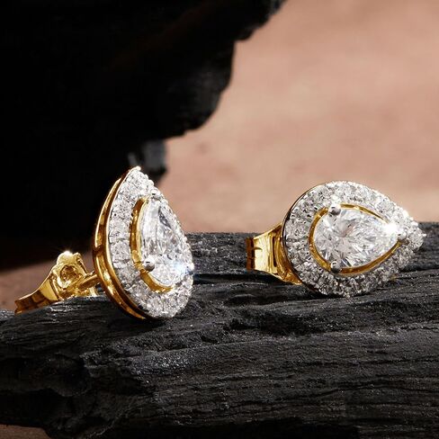 Dewberry 0.92 Carat IGI Certified Lab Grown Diamond Pear Cut Halo Stud Earrings | 14K White or Yellow Gold Plating on 925 Sterling Silver | Hypoallergenic Push Back Earrings For Women (Clarity: VS/ Color: FG) in Saudi Arabia