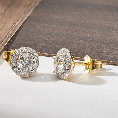 Dewberry 1.3Ct Round Cut IGI Certified Lab Grown Diamond Halo Stud Earrings | 14K White or Yellow Gold Plating on 925 Silver | Hypoallergenic Push Back Earrings For Women (Clarity: VS/Color: FG) in Saudi Arabia