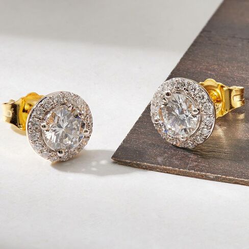 Dewberry 1.3Ct Round Cut IGI Certified Lab Grown Diamond Halo Stud Earrings | 14K White or Yellow Gold Plating on 925 Silver | Hypoallergenic Push Back Earrings For Women (Clarity: VS/Color: FG) in Saudi Arabia