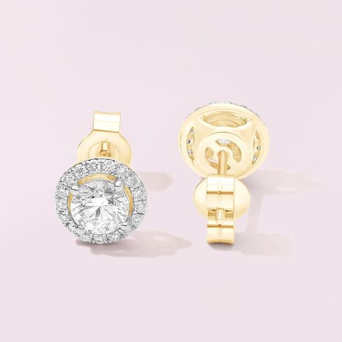 Dewberry 1.3Ct Round Cut IGI Certified Lab Grown Diamond Halo Stud Earrings | 14K White or Yellow Gold Plating on 925 Silver | Hypoallergenic Push Back Earrings For Women (Clarity: VS/Color: FG) in Saudi Arabia