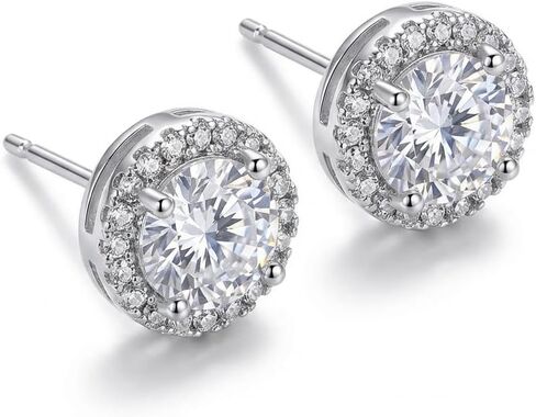 Cubic Zirconia Halo Stud Earrings Hypoallergenic Round Cut Post Earrings for Women, Elegant Jewelry Gift for Her, Wedding Bridal Accessories in Saudi Arabia