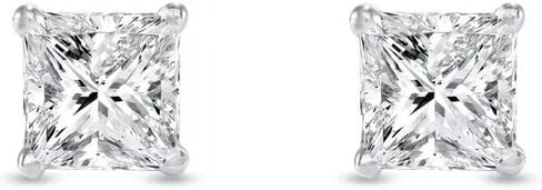1 Ct Princess Cut Moissanite Stud Earrings for Women | Screw Back, Solid 14K White Gold, Solitaire in Kuwait