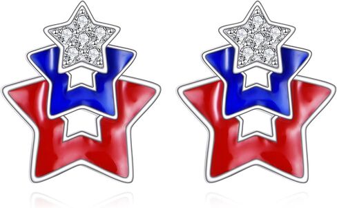Star American Flag Earrings 925 Sterling Silver 4th of July Red White Blue Stud Earrings Jewelry For Women in Kuwait