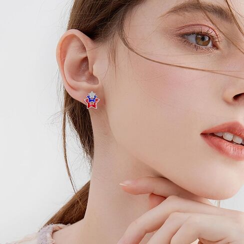 Star American Flag Earrings 925 Sterling Silver 4th of July Red White Blue Stud Earrings Jewelry For Women in Kuwait