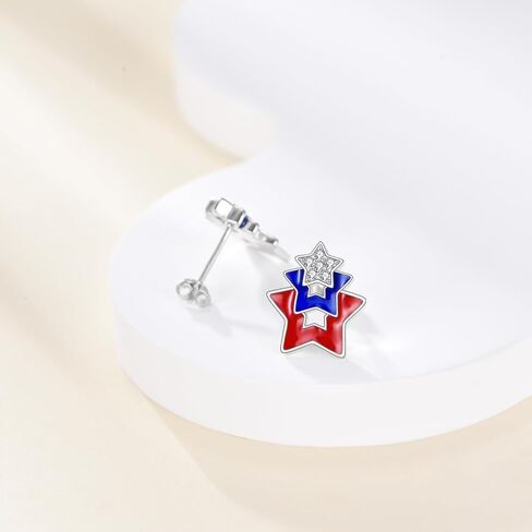 Star American Flag Earrings 925 Sterling Silver 4th of July Red White Blue Stud Earrings Jewelry For Women in Kuwait