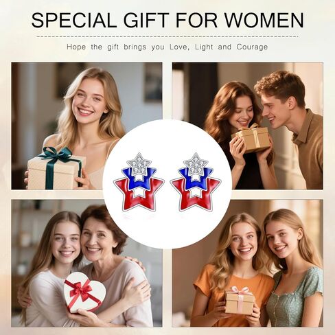 Star American Flag Earrings 925 Sterling Silver 4th of July Red White Blue Stud Earrings Jewelry For Women in Kuwait