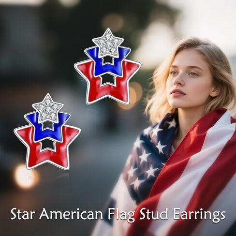 Star American Flag Earrings 925 Sterling Silver 4th of July Red White Blue Stud Earrings Jewelry For Women in Kuwait