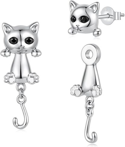 MUNDELL 925 Sterling Silver Post Cute Cat Stud Earrings Pearl Teardrop Bow Hypoallergenic Stud Earring for Women Fine Jewelry in Saudi Arabia