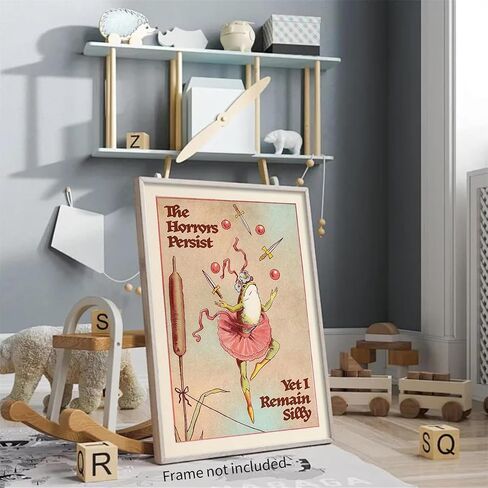 WIUHIO Funny Juggling Frog Wall Art Whimsical Dancing Animal Poster Vintage Fantasy Aesthetic Canvas Prints for Office Bedroom Living Room Wall Decor 12X16 inch Unframed in Saudi Arabia