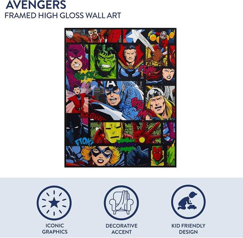 لوحة فنية جدارية مؤطرة من Marvel Avengers مقاس 40.64 سم × 50.8 سم، طباعة قماشية مجمعة للأبطال الخارقين، كابتن أمريكا، هالك، الرجل الحديدي، ثور والمزيد، مؤطرة جاهزة للتعليق ملصق لغرفة نوم الأولاد، غرفة اللعب أو ديكور غرفة الألعاب in Kuwait