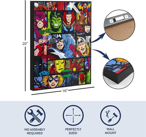 لوحة فنية جدارية مؤطرة من Marvel Avengers مقاس 40.64 سم × 50.8 سم، طباعة قماشية مجمعة للأبطال الخارقين، كابتن أمريكا، هالك، الرجل الحديدي، ثور والمزيد، مؤطرة جاهزة للتعليق ملصق لغرفة نوم الأولاد، غرفة اللعب أو ديكور غرفة الألعاب in Kuwait