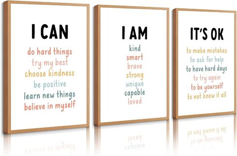 Kids Affirmation Wall Art Positive Canvas Wall Decor Inspirational Quotes Wall Art Motivational Words Pictures Daily Affirmations Poster Nursery Prints for Playroom Children Room 12x16x3 Inch Unframed in Saudi Arabia