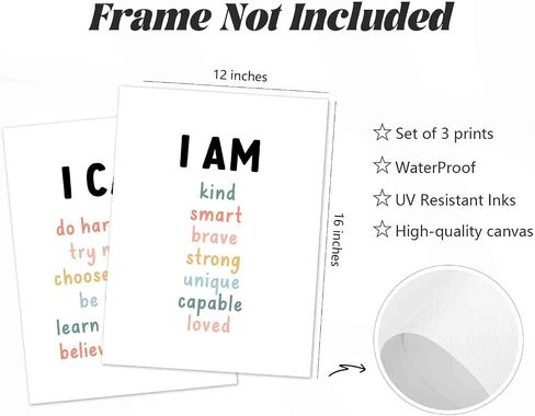 Kids Affirmation Wall Art Positive Canvas Wall Decor Inspirational Quotes Wall Art Motivational Words Pictures Daily Affirmations Poster Nursery Prints for Playroom Children Room 12x16x3 Inch Unframed in Saudi Arabia