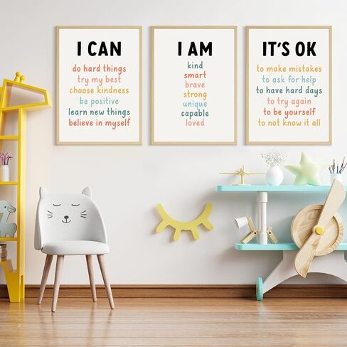 Kids Affirmation Wall Art Positive Canvas Wall Decor Inspirational Quotes Wall Art Motivational Words Pictures Daily Affirmations Poster Nursery Prints for Playroom Children Room 12x16x3 Inch Unframed in Saudi Arabia