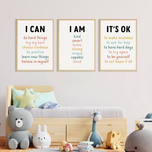 Kids Affirmation Wall Art Positive Canvas Wall Decor Inspirational Quotes Wall Art Motivational Words Pictures Daily Affirmations Poster Nursery Prints for Playroom Children Room 12x16x3 Inch Unframed in Saudi Arabia